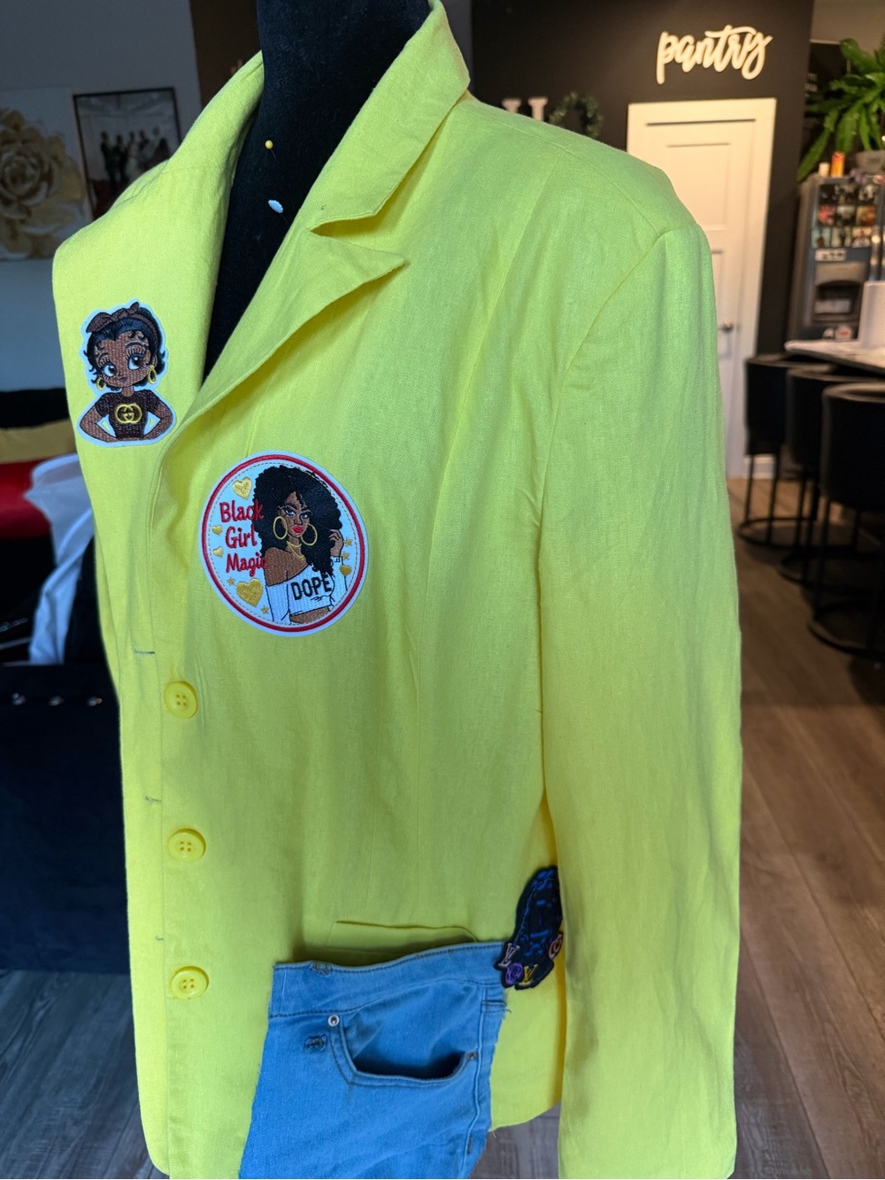Bright Yellow Women's Patch-Embellished Blazer